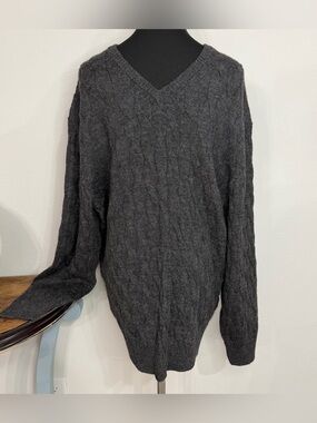 Daniel Cremieux Sz XL 100% Alpaca Luxury V Neck Serpent Cable Knit Sweater Mens